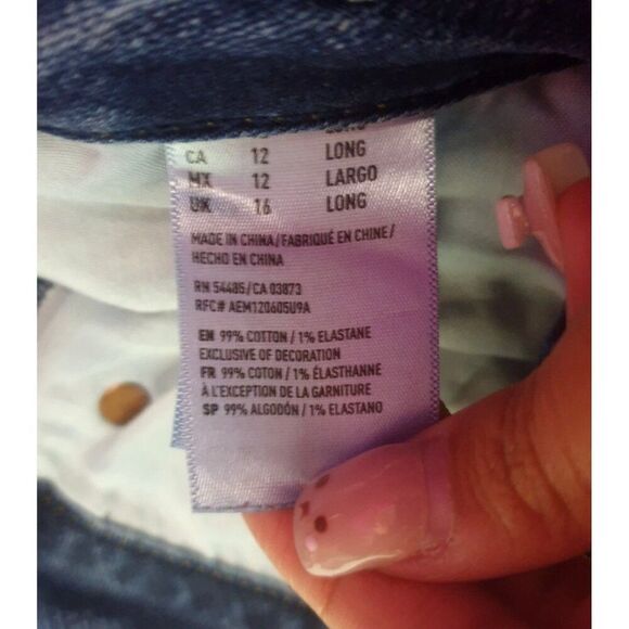 American Eagle Womens Jeans 12 Long Blue Super Stretch Denim Mid Rise AEO Flex - Picture 6 of 7